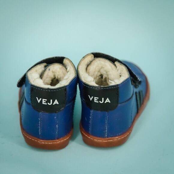 Veja Size 10 US Blue Esplar Med Fured Leather Hook And Loop Straps High Top Boys - Picture 3 of 6